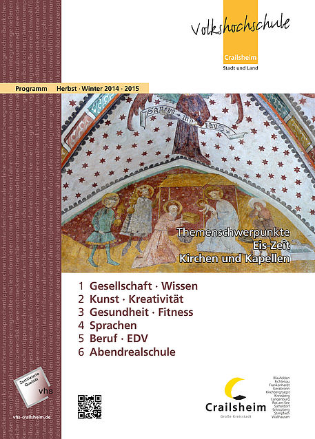Titelseite Programm vhs Crailsheim Herbst/Winter 2014/15 (Wandmalerei in einer Kirche)
