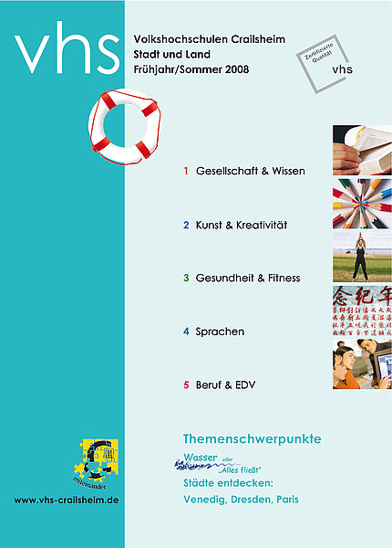 Titelseite Programm vhs Crailsheim Frühjahr/Sommer 2008 (rot-weißer Rettungsring)