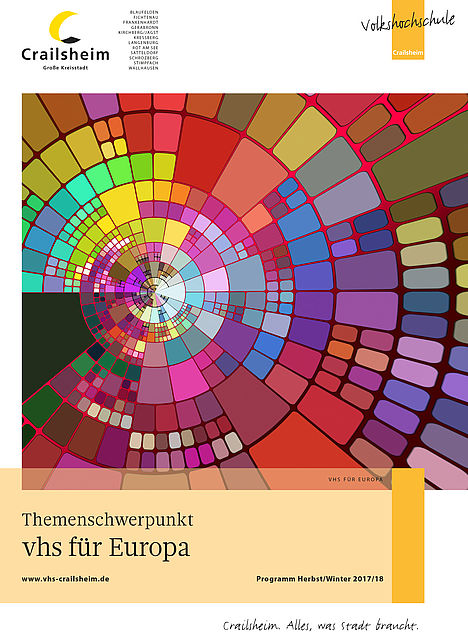 Titelseite Programm vhs Crailsheim Herbst/Winter 2017/18 (bunte konzentrische Kreise)