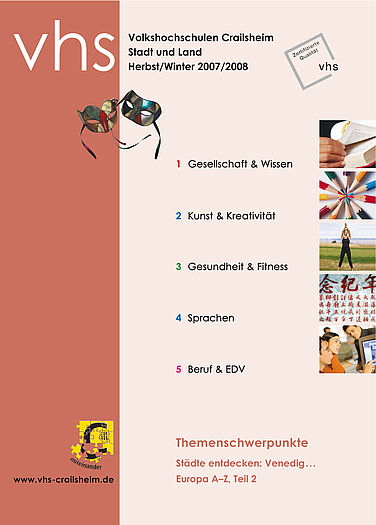 Titelseite Programm vhs Crailsheim Herbst/Winter 2007/08 (venezianische Karnevalsmasken)