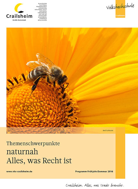 Titelbild Programm vhs Crailsheim Frühjahr/Sommer 2016 (Biene auf Sonnenblume)