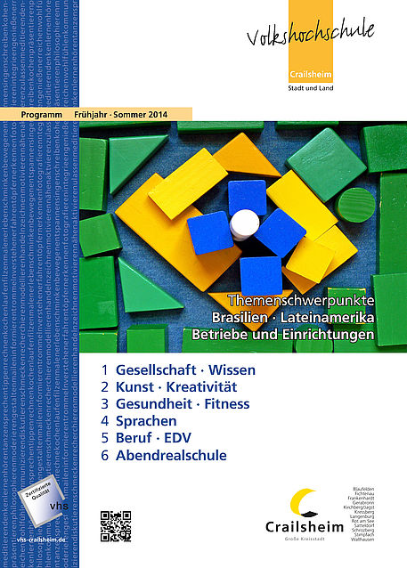 Titelseite Programm vhs Crailsheim Frühjahr/Sommer 2014 (stilisierte Flagge von Brasilien)