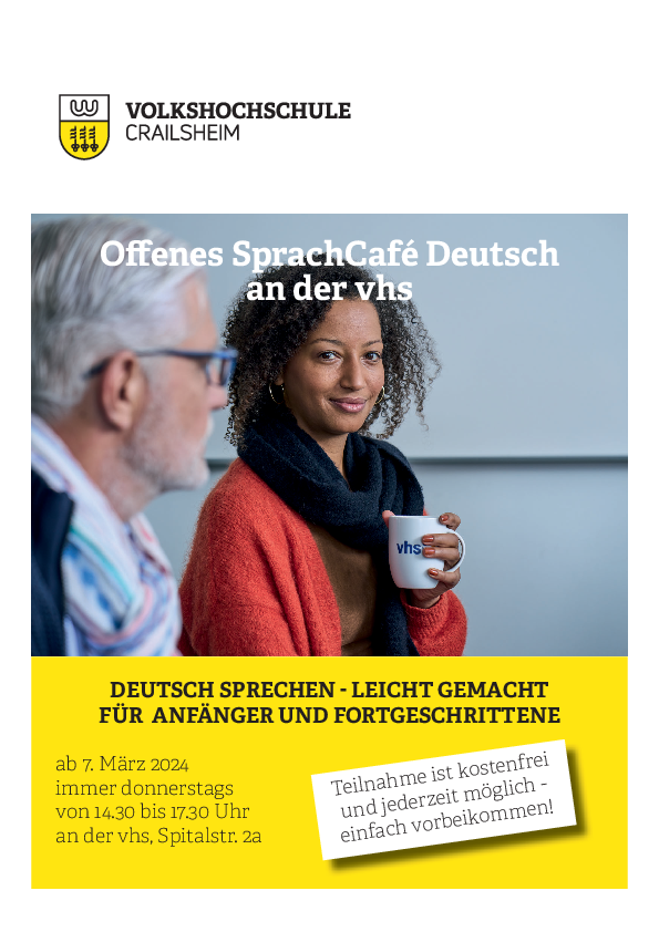 Flyer Offenes SprachCafè Deutsch vhs Crailsheim