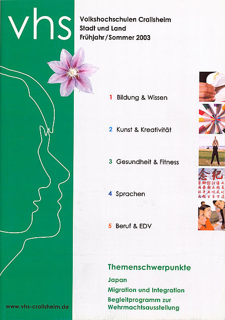 Titelseite Programm vhs Crailsheim Frühjahr/Sommer 2003 (rosafarbene Blüte)