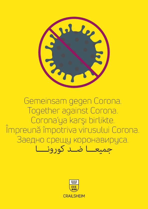 Poster mit durchgestrichenen Coronavirus-Molekül