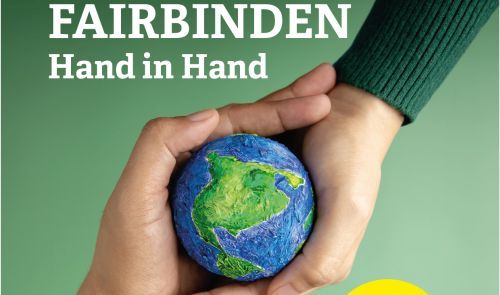 Bild Postkarte Kinder- und Jugendkulturwoche Crailsheim 2023 (zwei Hände mit Erdball)