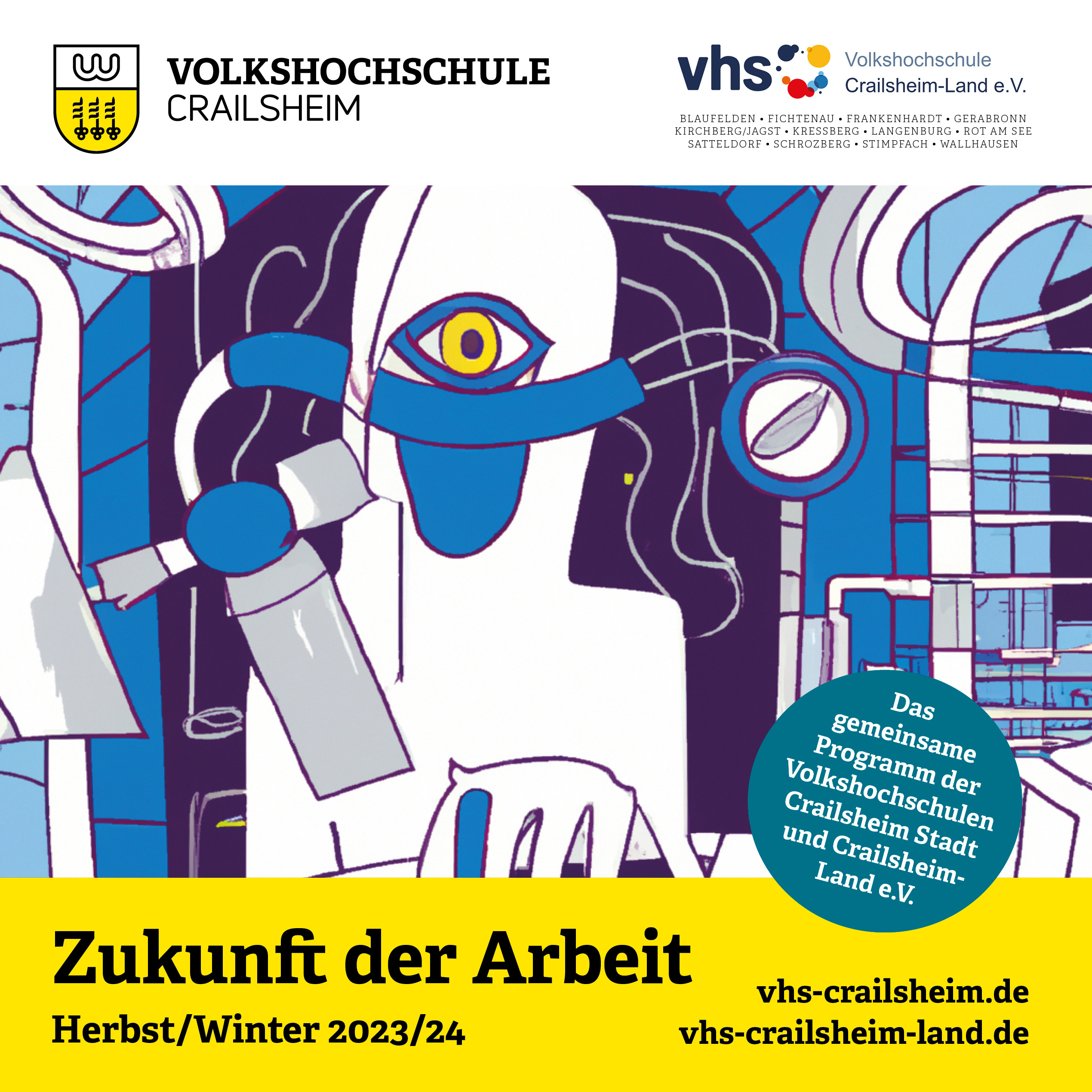 Titelseite Programm vhs Crailsheim Herbst/Winter 2023/24 für Instagram